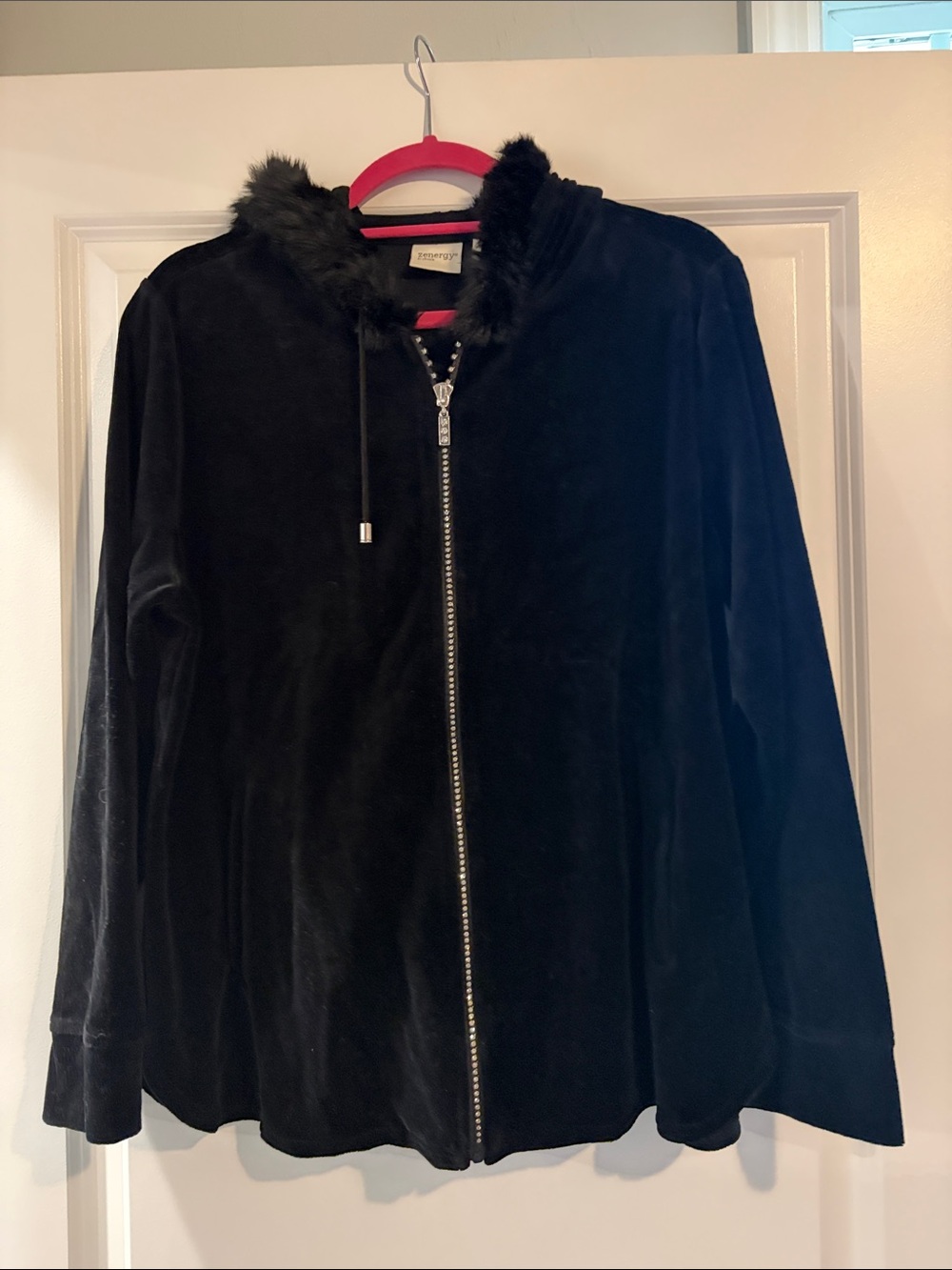 Chico's Black Faux-Fur Trim Teddy Jacket
